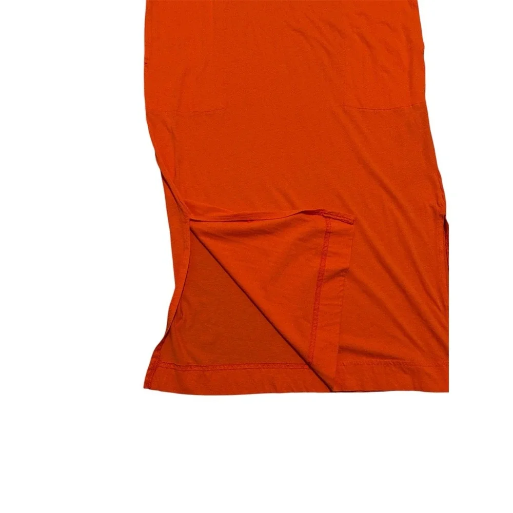 Free People Beach Orange Maxi Dress Sleeveless Side Slit Pockets Cotton Modal SP